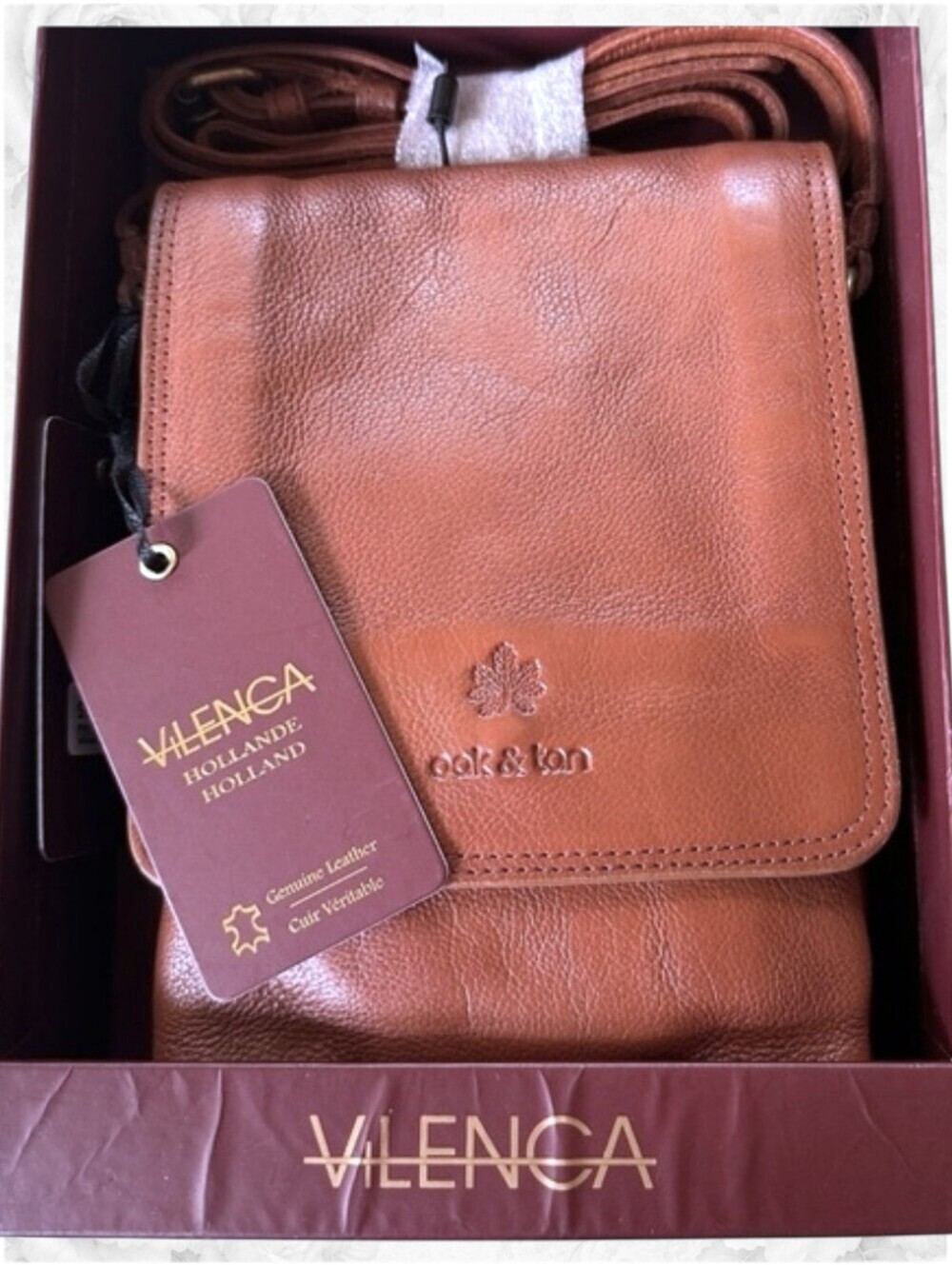 Oak & Tan Vlenca Brown Leather Crossbody Bag 3 Section Organizer